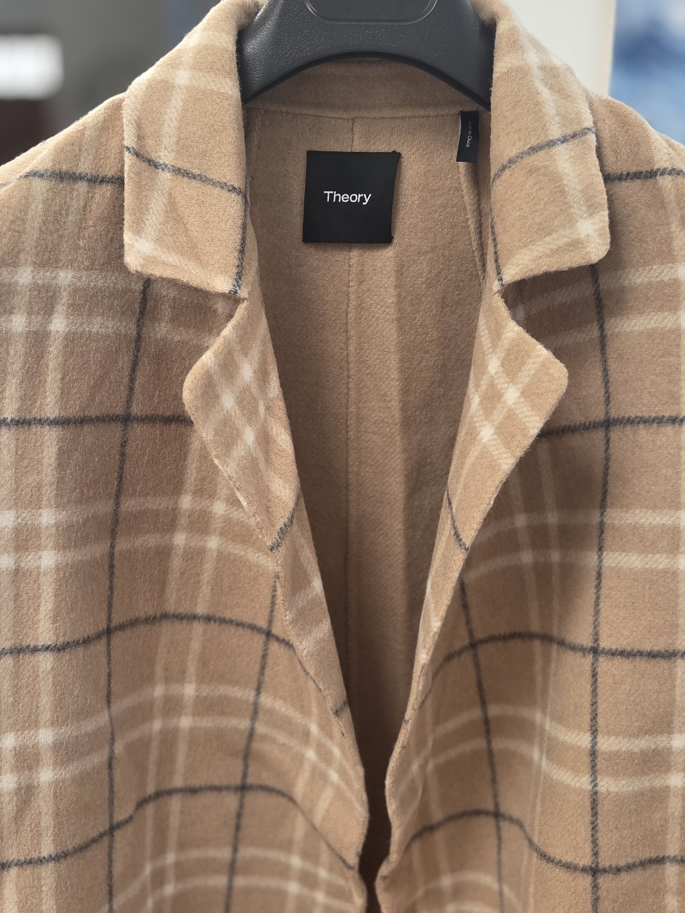 Theory Womens Clairene Autumn Double Camel Plaid Wool Blend Open Front Coat S/P